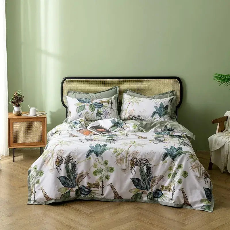 Luxury dark gray egyptian cotton hummingbird duvet cover bedroom set