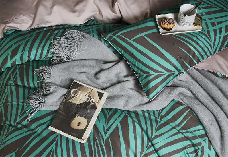 Luxury teal & brown egyptian cotton duvet cover bedroom bedding set