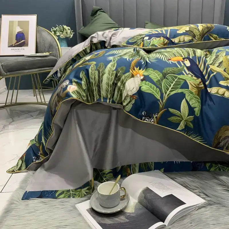 Navy blue feather egyptian cotton duvet cover set bedroom bedding