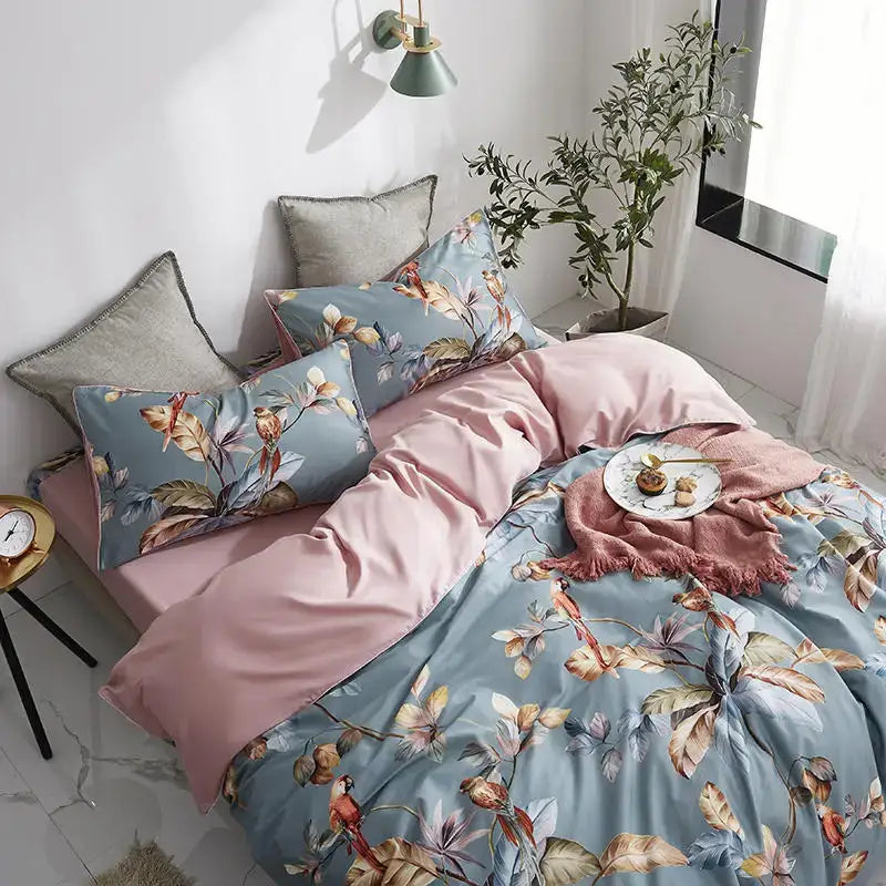 Navy blue feather egyptian cotton duvet cover set bedroom bedding