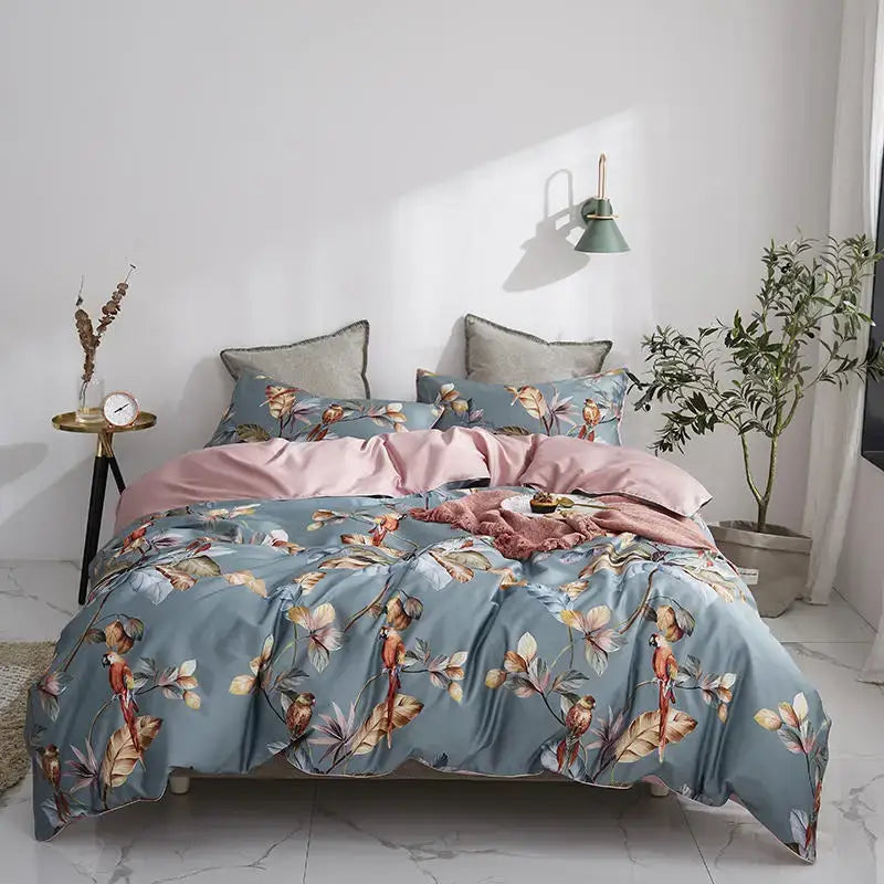 Navy blue feather egyptian cotton duvet cover set bedroom bedding