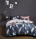 Navy blue feather egyptian cotton duvet cover set bedroom bedding
