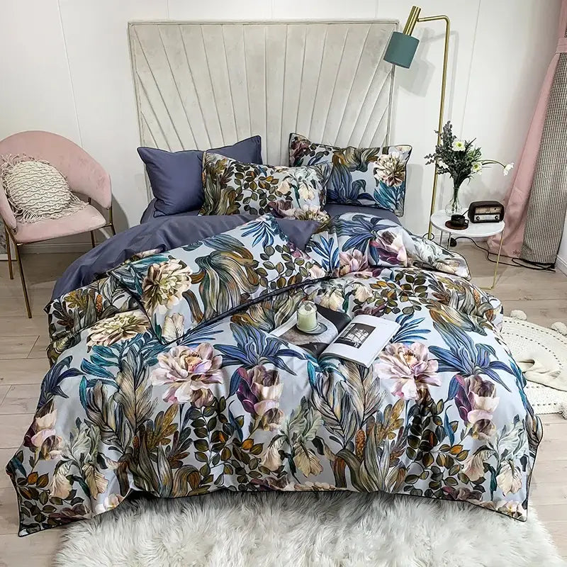 Navy blue feather egyptian cotton duvet cover set bedroom bedding