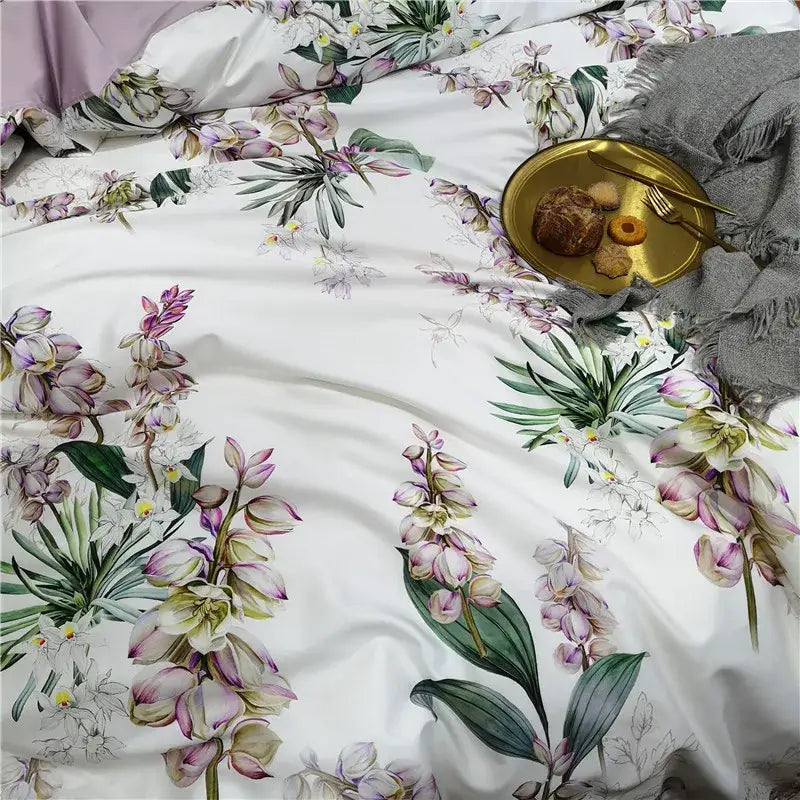Luxury dark gray egyptian cotton hummingbird duvet cover bedroom set