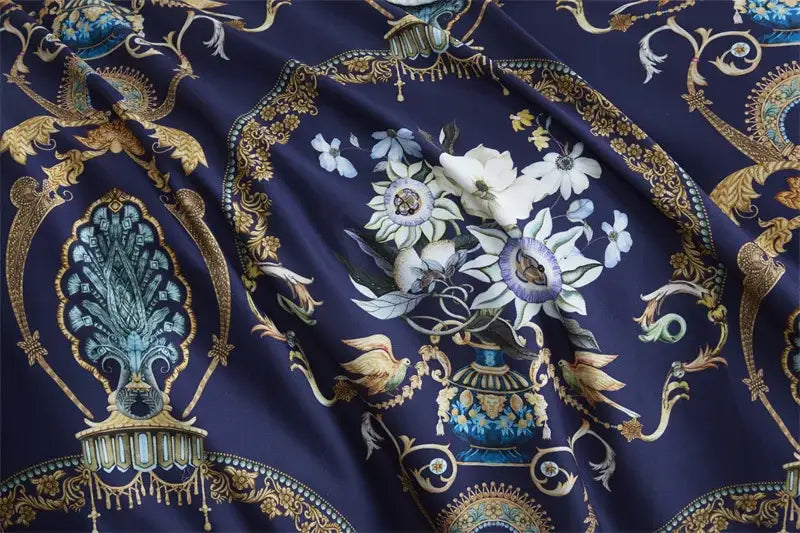 Navy blue feather egyptian cotton duvet cover set bedroom bedding