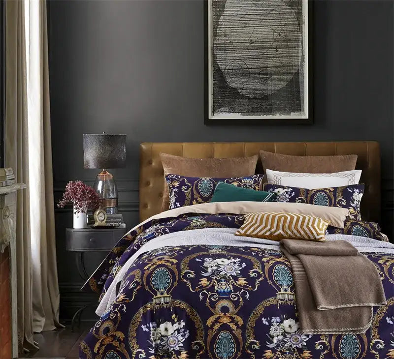 Tropical flamingo navy blue duvet cover bedroom bedding set