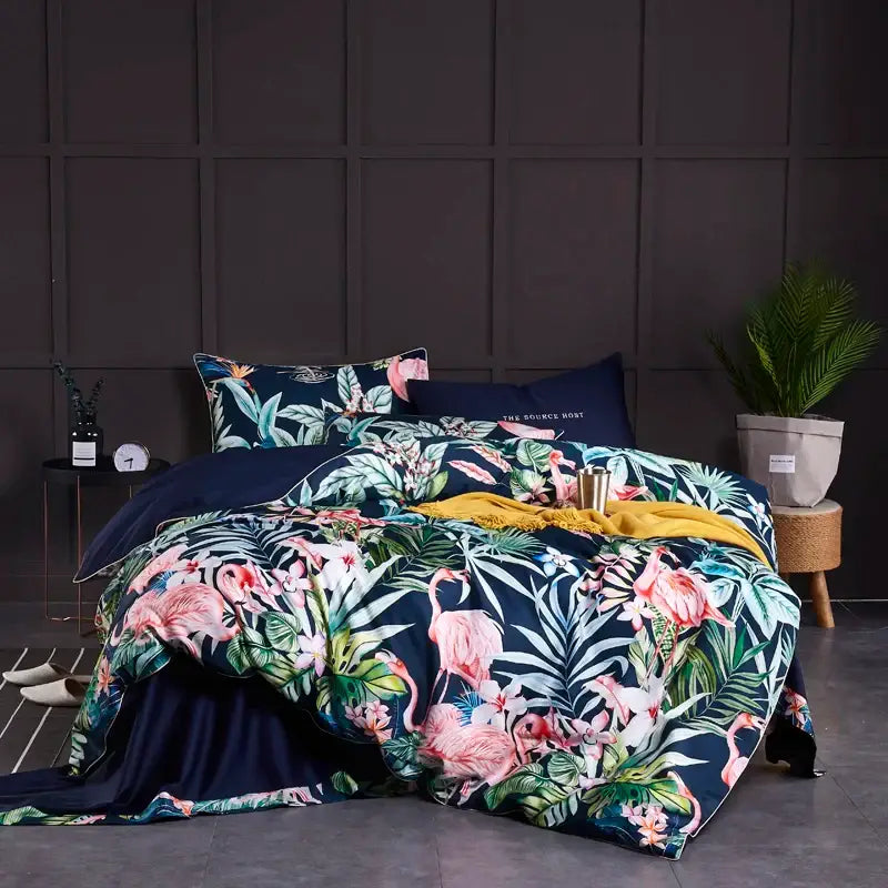 Luxury navy & gold egyptian cotton quilted bedding set bedroom