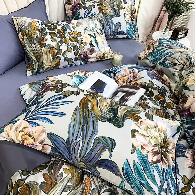 Luxury dark gray egyptian cotton hummingbird duvet cover bedroom set