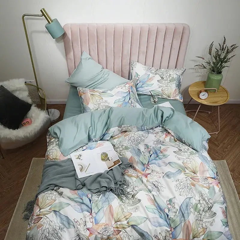 Luxury dark gray egyptian cotton hummingbird duvet cover bedroom set