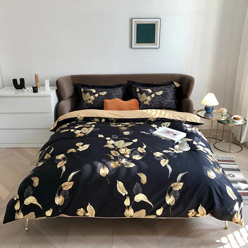 Navy blue feather egyptian cotton duvet cover set bedroom bedding