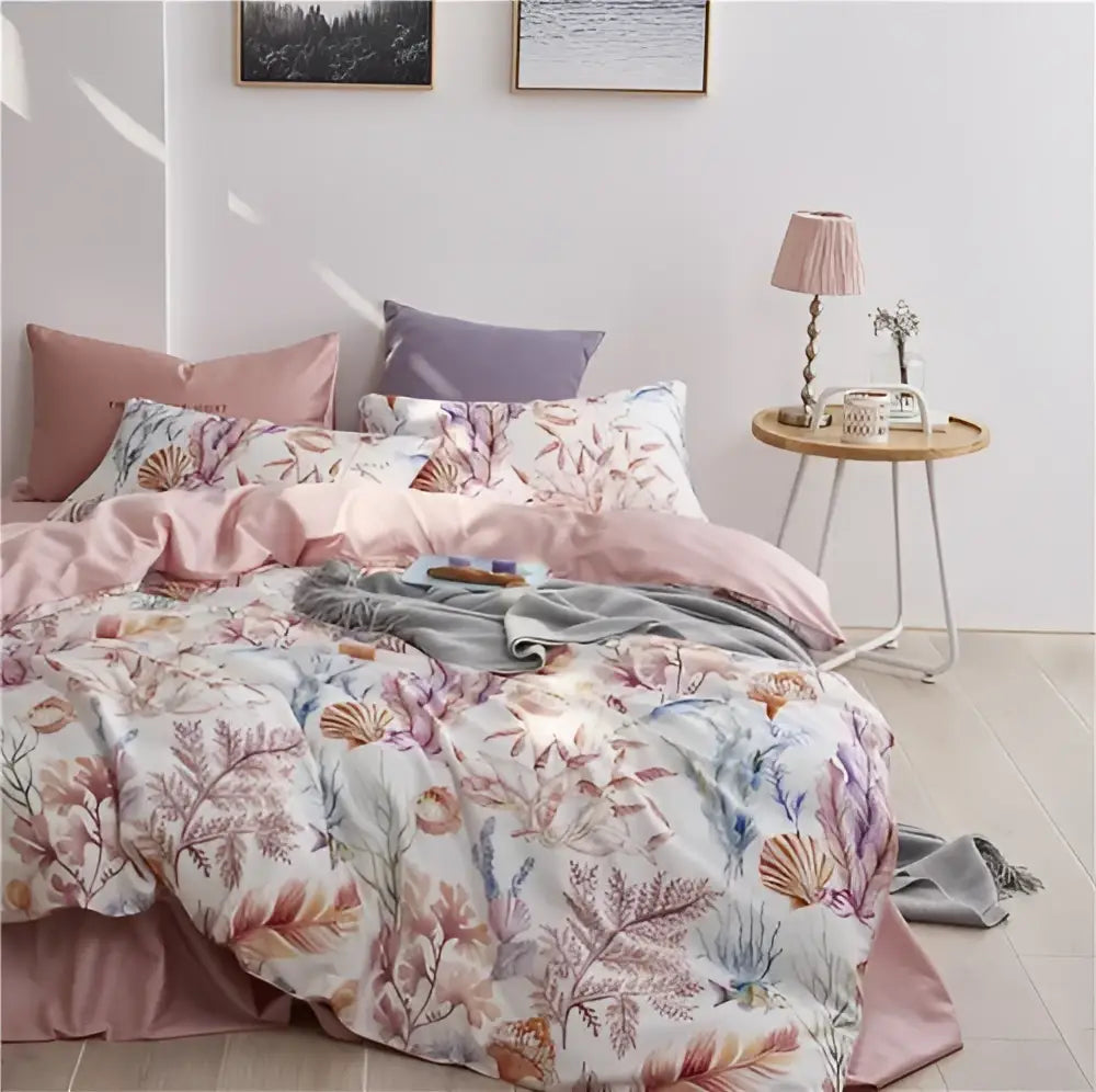 Luxury teal & pink flamingo leaf duvet cover – bedroom bedding set