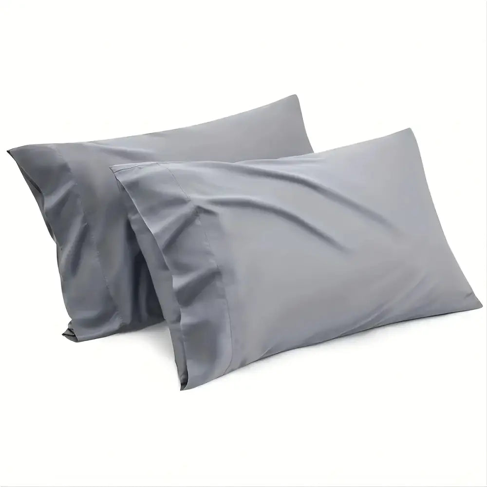 Gray satin luxury bed sheet set with pillowcases bedroom cooling