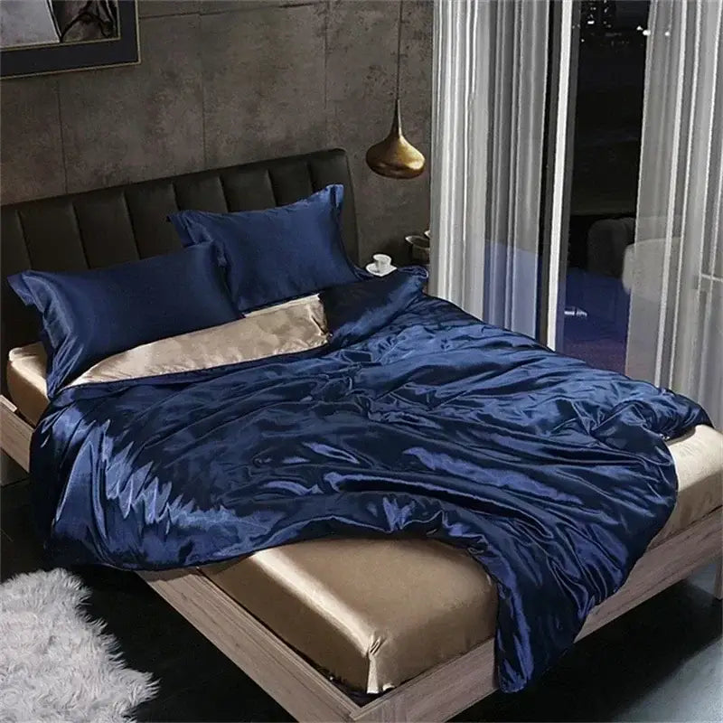 Luxury black silk bedding set with ruffles bedroom duvet cover
