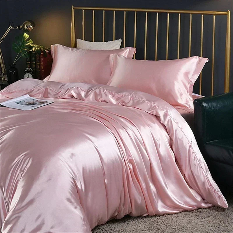 Luxury pink mulberry silk duvet cover set bedroom bedding