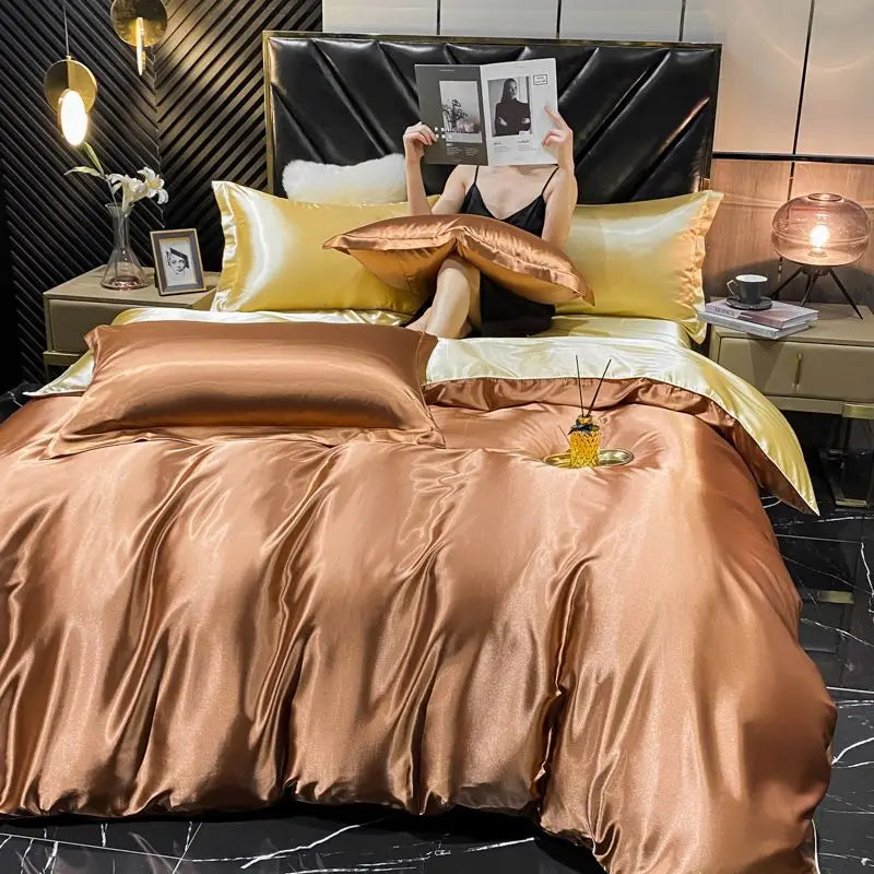 Luxury silver rayon silk duvet cover bedroom bedding set