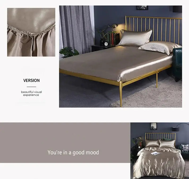 Luxury blue satin 4 pcs duvet cover set bedroom bedding