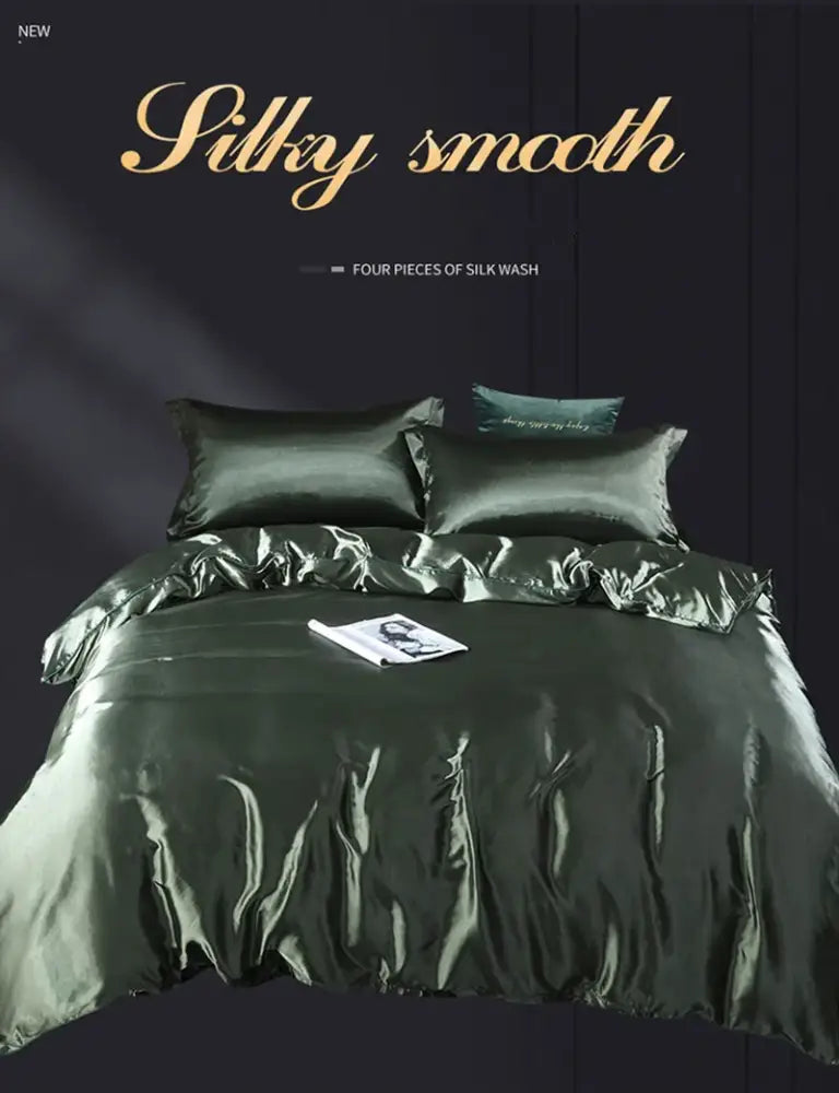 Luxury red satin duvet cover set bedroom bed sheet matching pillows