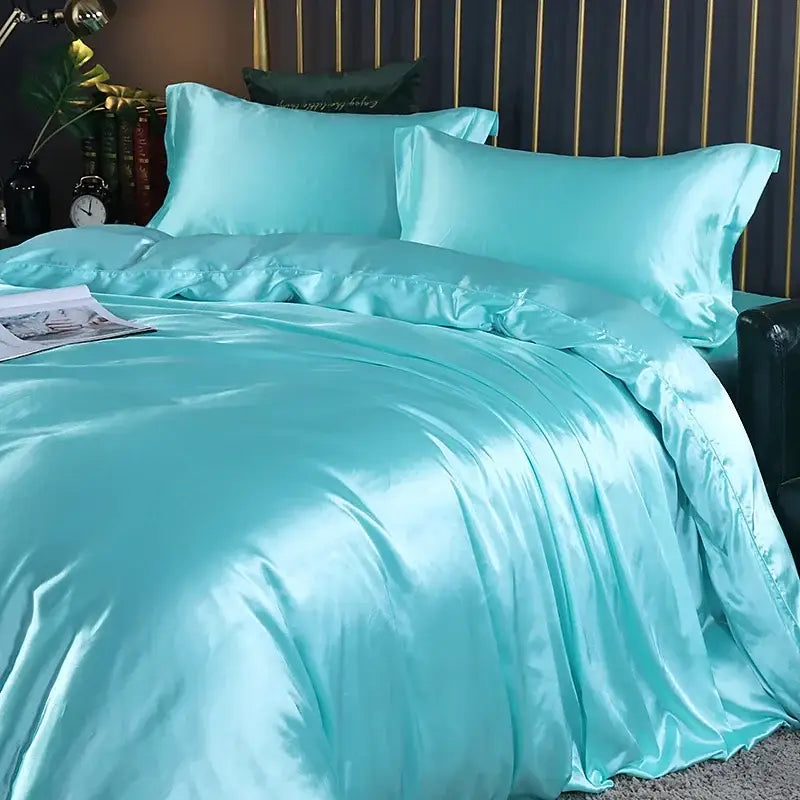 Luxury red satin duvet cover set bedroom bed sheet matching pillows