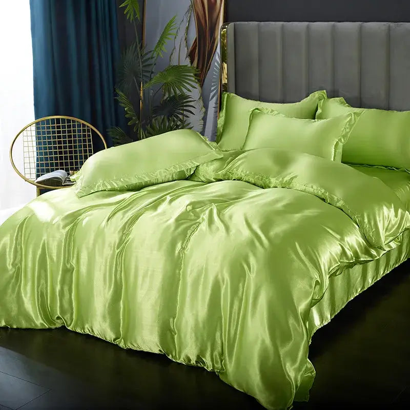 Luxury golden satin duvet cover bedroom bedding set