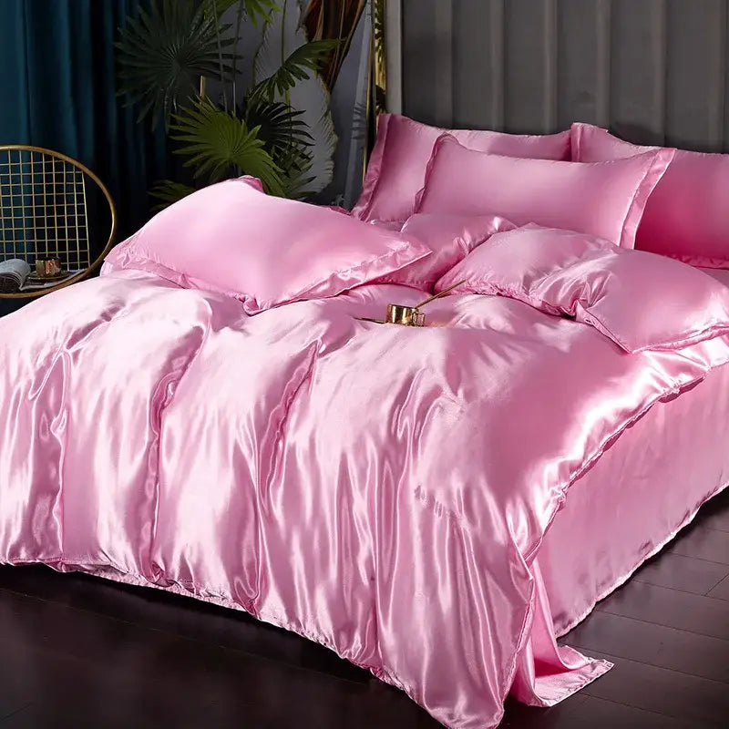 Luxury crimson satin duvet cover bedroom bedding set