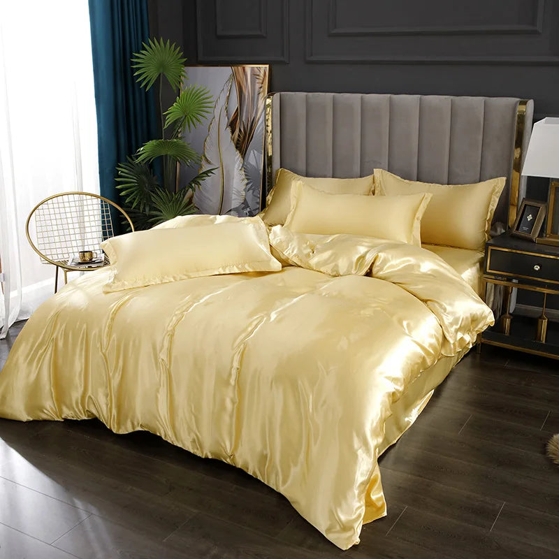 Luxury royal blue satin duvet cover bedroom bedding set