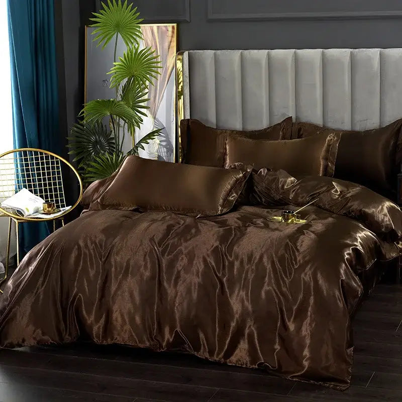 Luxury teal satin duvet cover set bedroom bedding