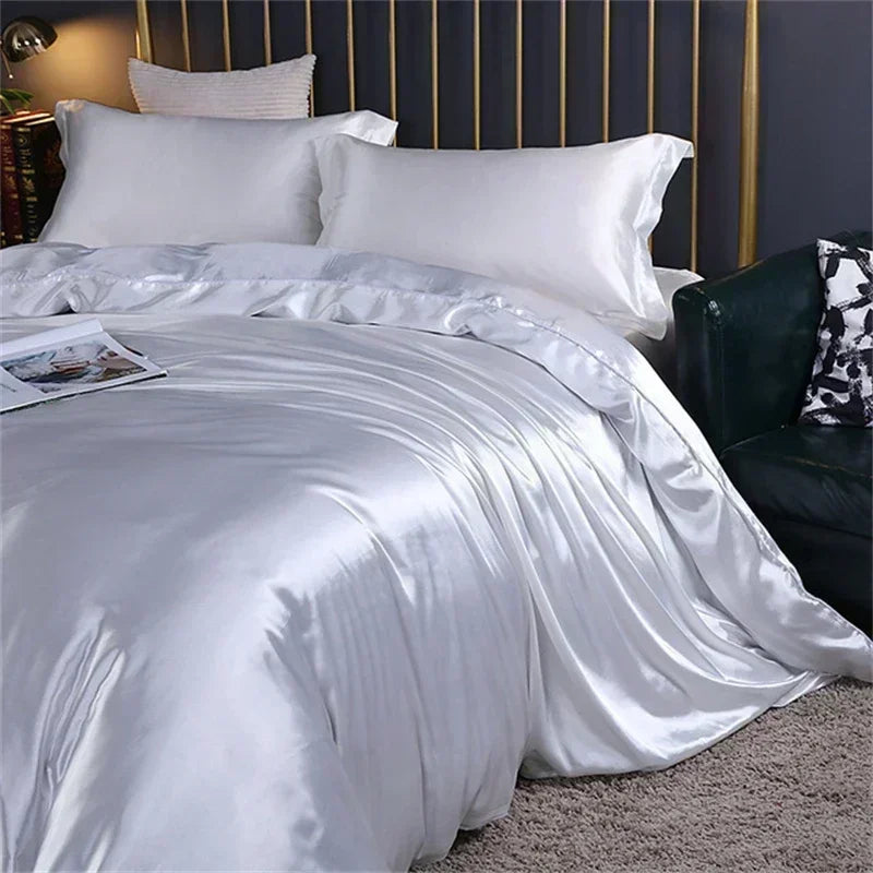 Luxury teal satin silk bedding set bedroom decor