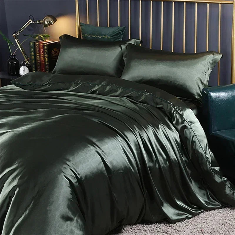 Luxury silver satin duvet cover bedding set bedroom sheets