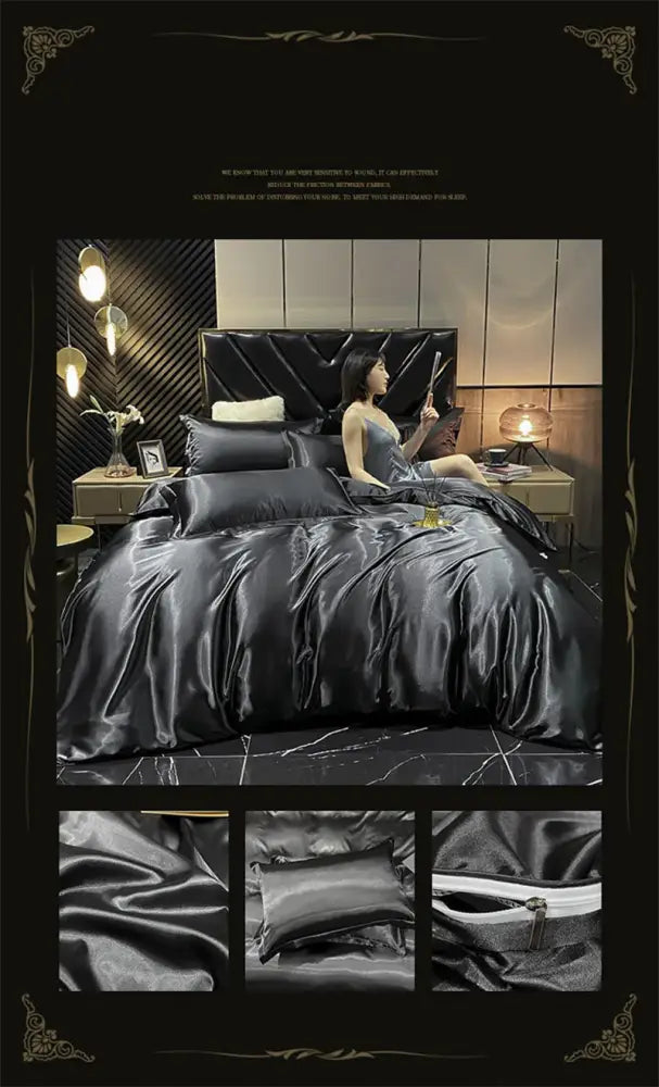 Luxury teal satin bedding set – bedroom duvet cover with sheets