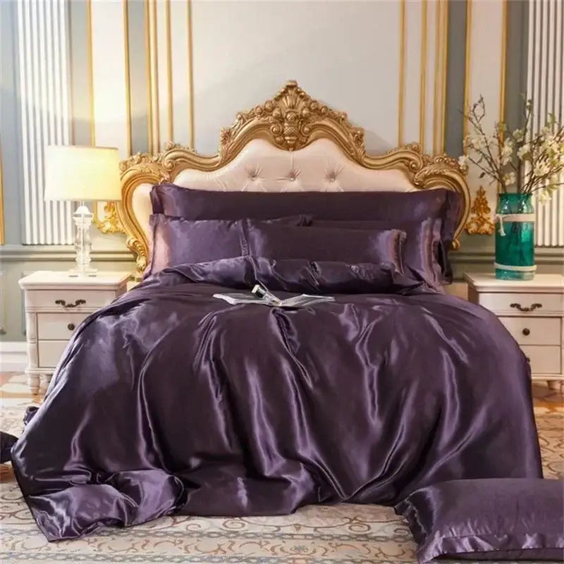 Luxury purple satin bedding set with duvet cover for bedroom