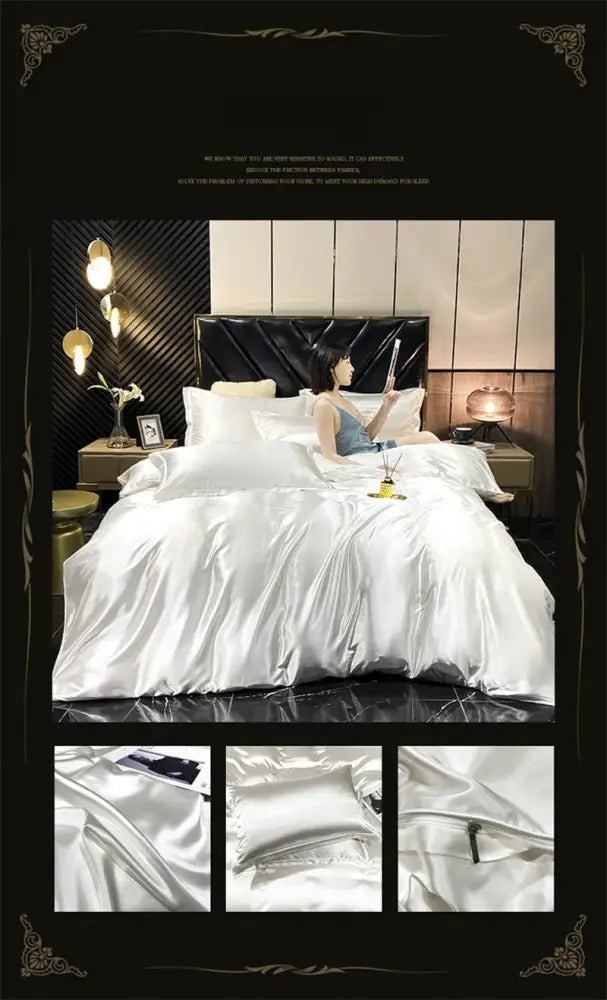 Luxury pink satin bedding set with duvet cover for bedroom