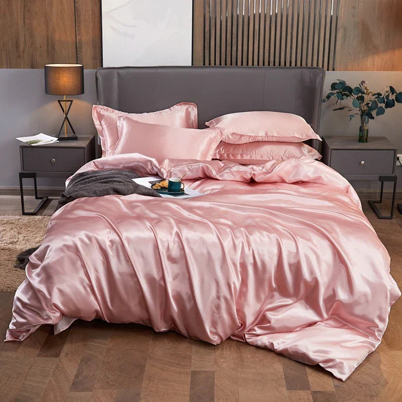 Luxury black satin solid color bedding set bedroom pcduvet cover
