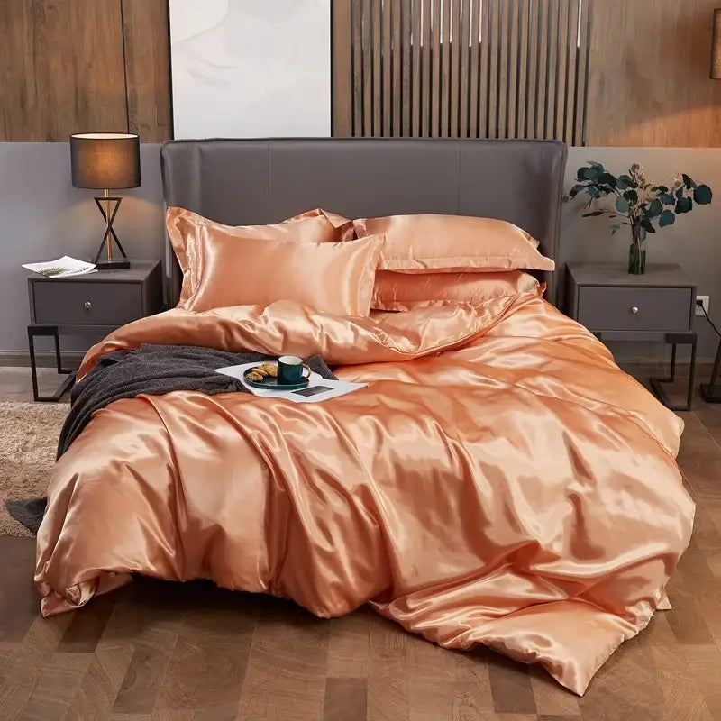 Luxury black satin solid color bedding set bedroom pcduvet cover
