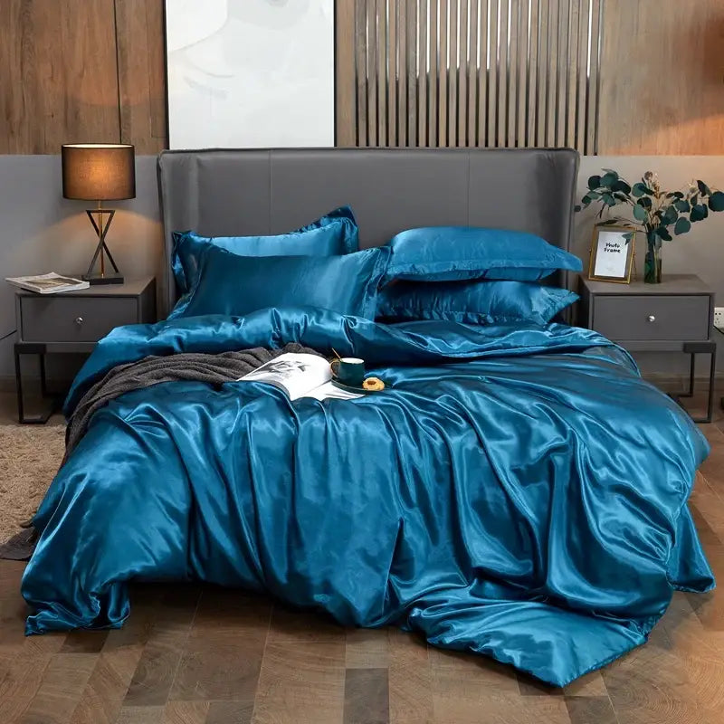 Luxury black satin solid color bedding set bedroom pcduvet cover