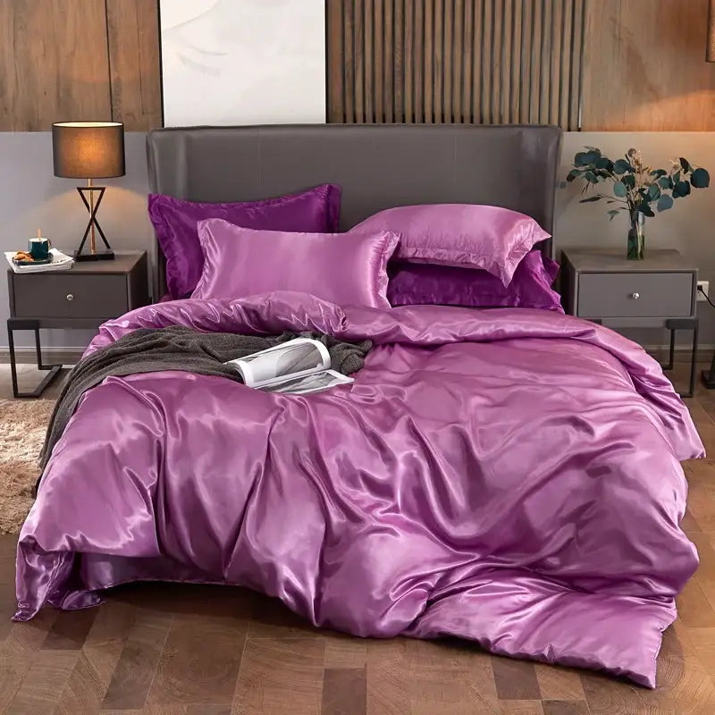 Luxury black satin solid color bedding set bedroom pcduvet cover