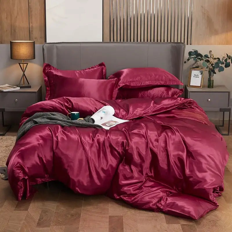 Luxury white satin solid color pcduvet cover bedroom bedding set