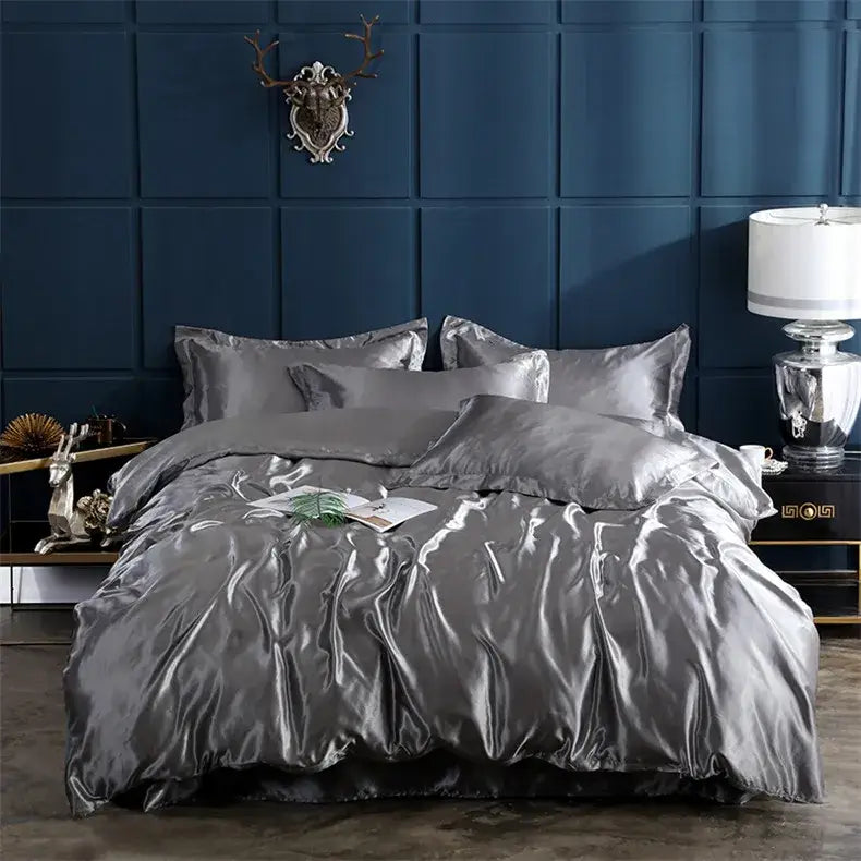 Luxury black satin solid color bedding set bedroom pcduvet cover