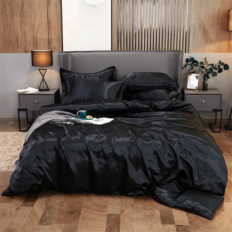 Luxury emerald satin solid color bedding set bedroom duvet cover