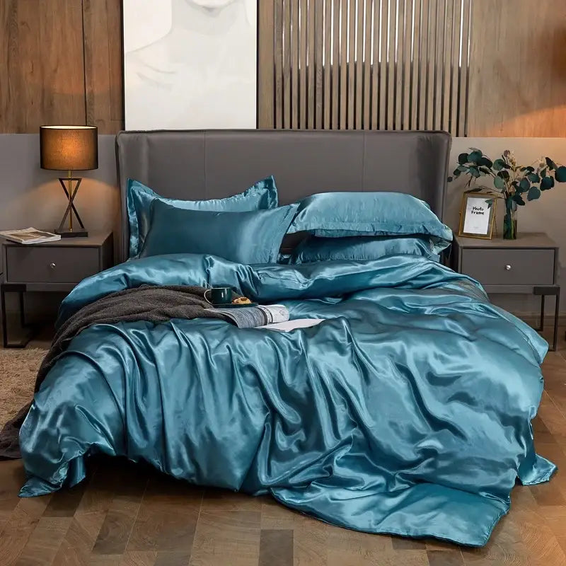Luxury emerald satin solid color bedding set bedroom duvet cover