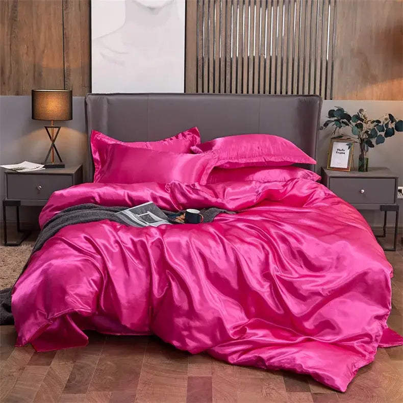 Luxury teal satin solid color bedding set for bedroom queen width bed