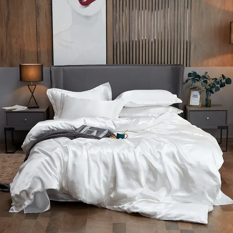 Luxury silver & gold satin solid color duvet cover bedroom bedding set