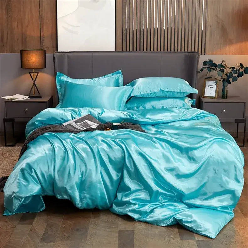 Luxury lavender glossy satin 4pc duvet cover bedding set bedroom