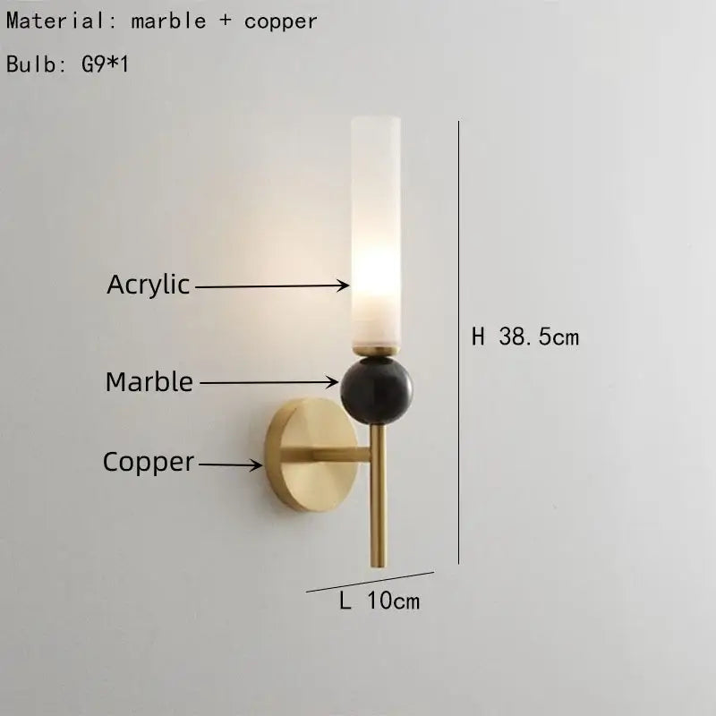 Modern gold & black marble sconce bedroom wall light