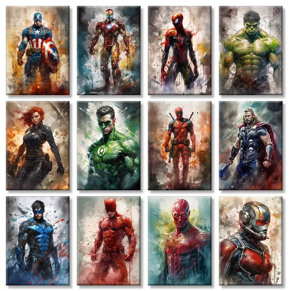 Vibrant stylized superhero canvas wall art for kids bedroom