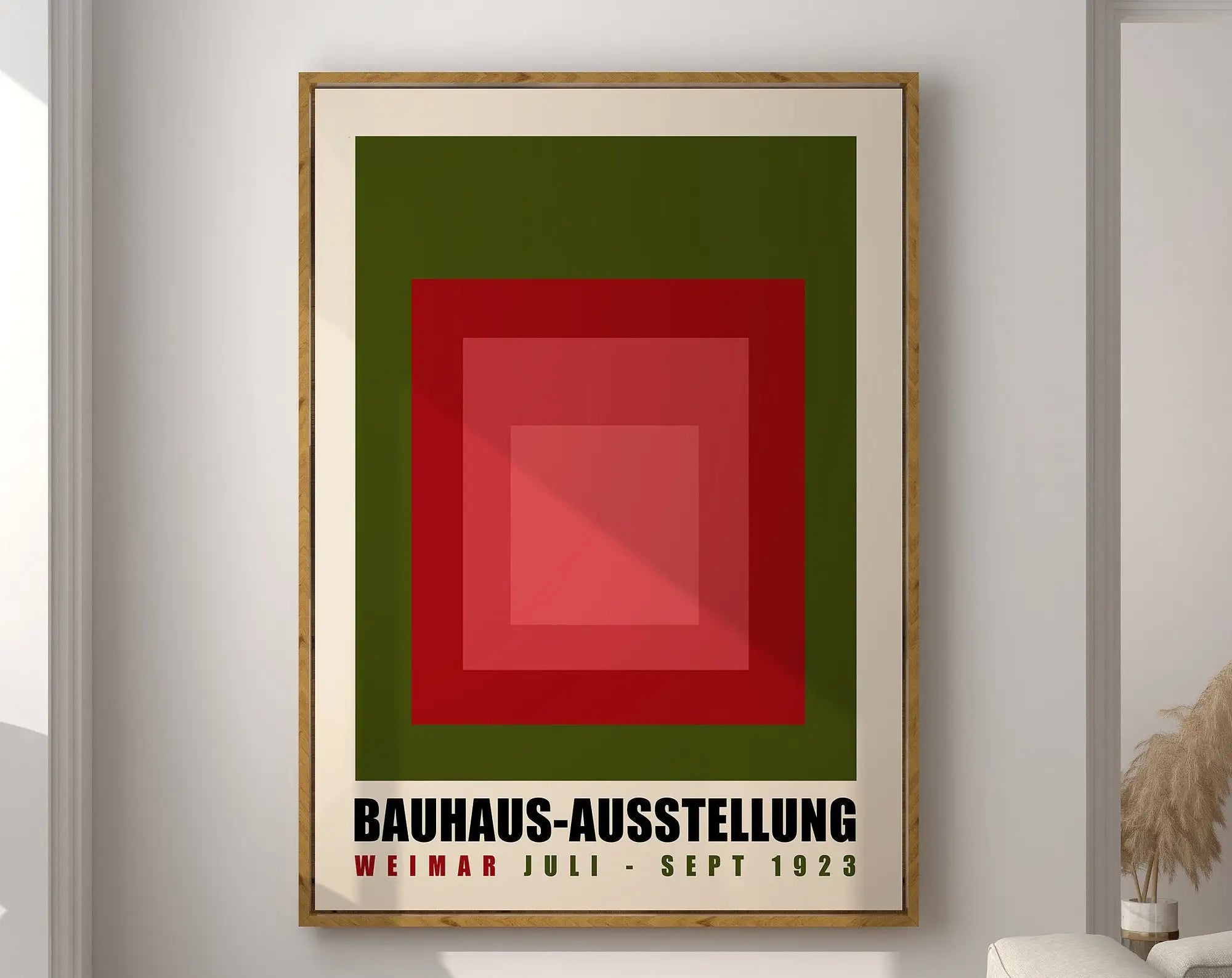Bauhaus teal and orange geometric canvas wall art for living room