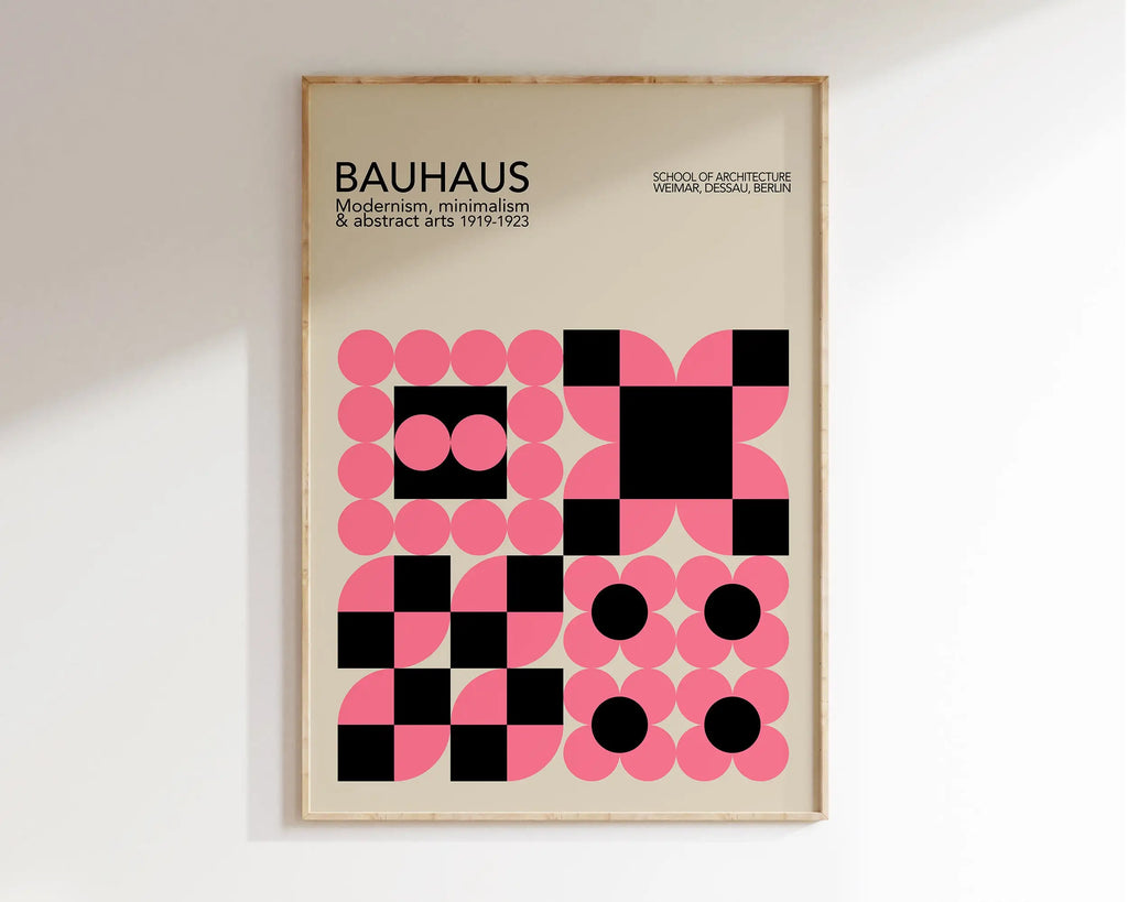 Bauhaus teal and orange geometric canvas wall art for living room