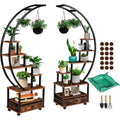 Modern rustic wood and black metal indoor plant stand living room