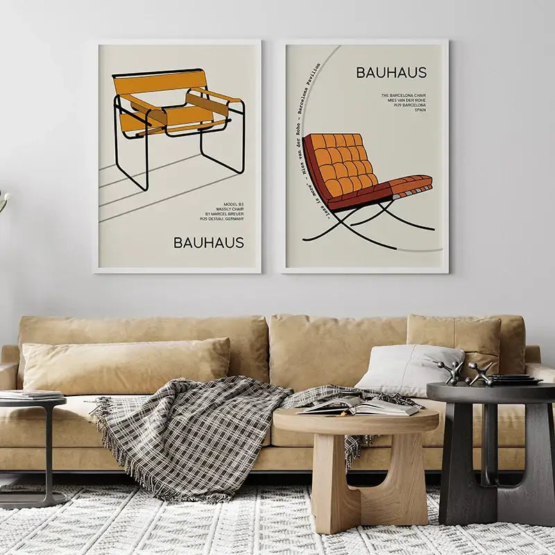 Modern bauhaus exhibition posters orange & black living room art