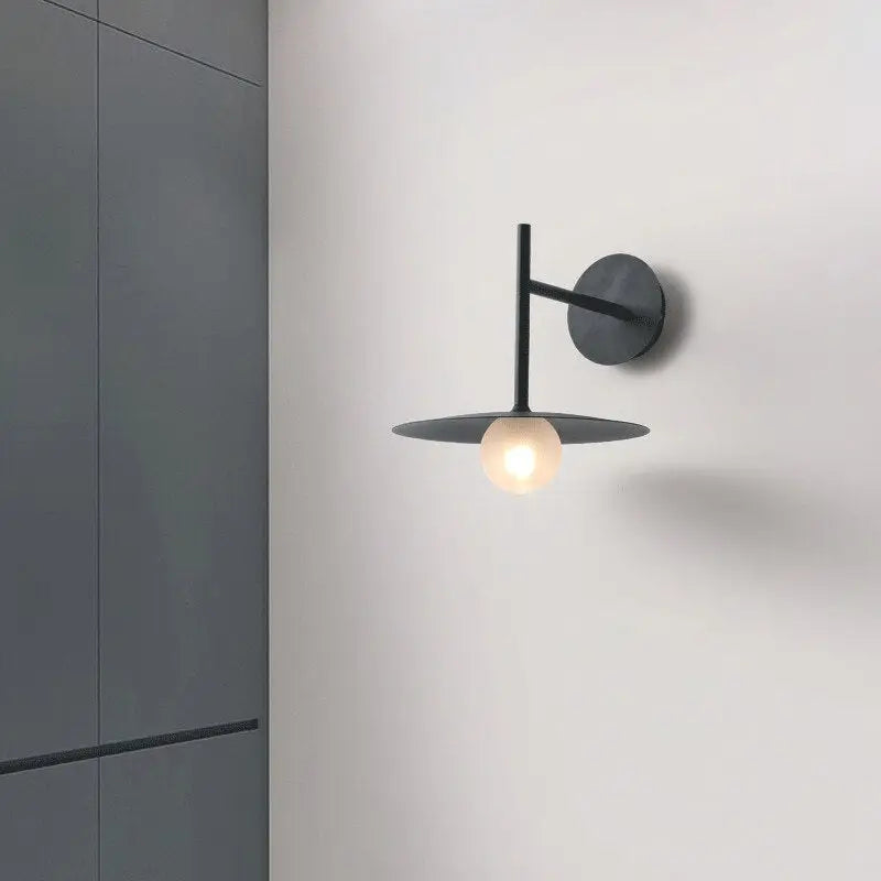 Modern matte black disc bedside wall light bedroom sconce