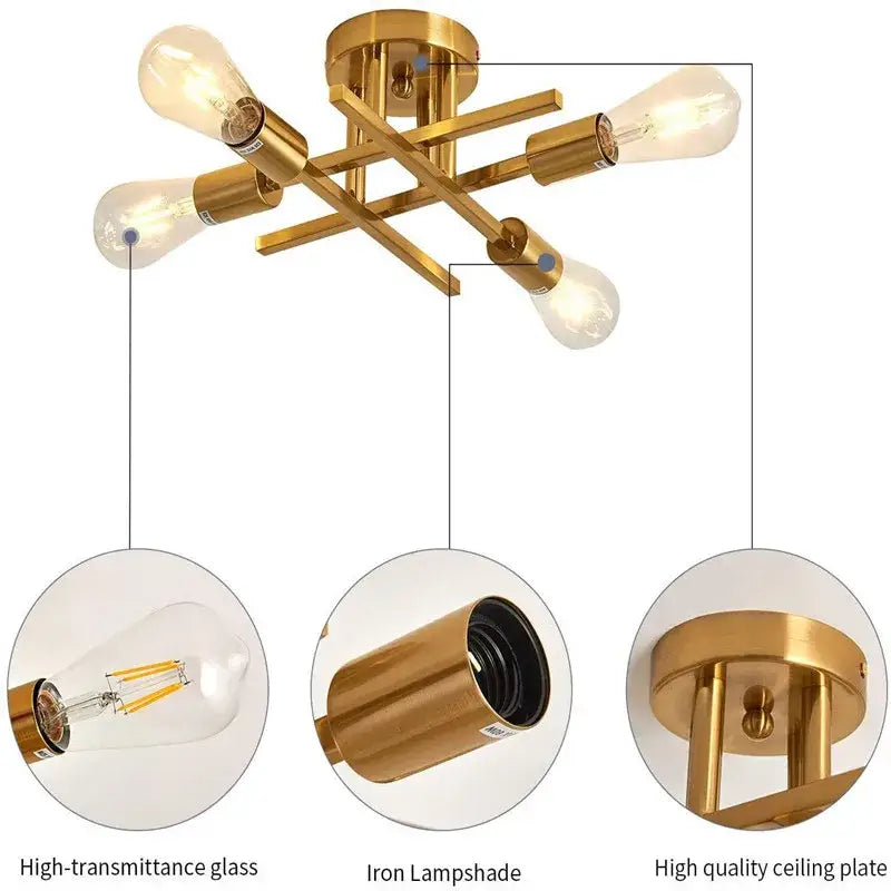 Modern black 4 light flush mount chandelier – living room ceiling fixture